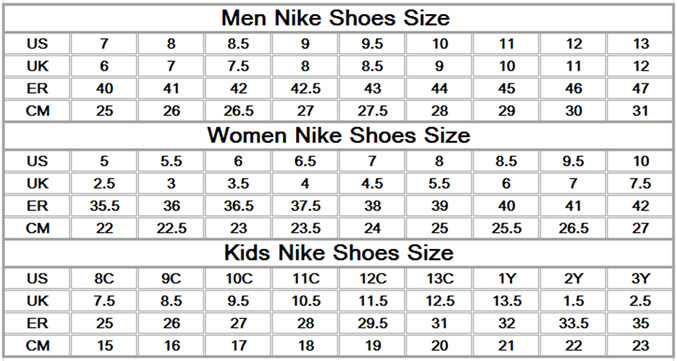 nike air force size guide