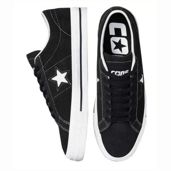 converse one star pro black & white suede skate shoes