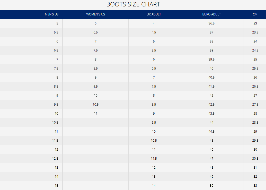 Snow Boot Size Chart