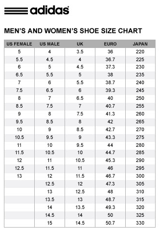 adidas women shoes size chart