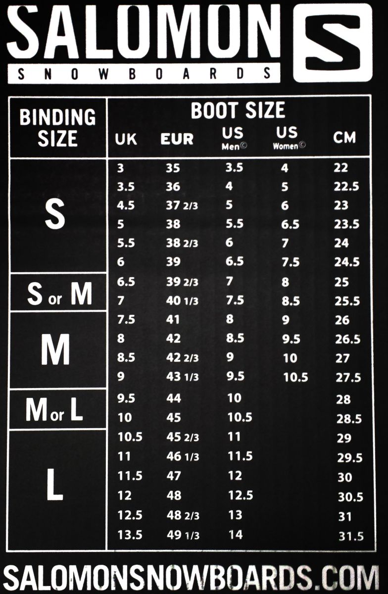 Salomon Snowboard Bindings Size Chart