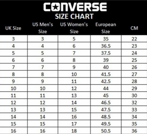 Converse One Star Size Chart