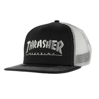 Thrasher Logo Embroidered Black Grey Snapback Mesh Cap