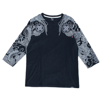 Japanese Embroided Black Long Sleeve T-Shirt Mens Used Vintage