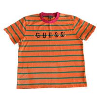 Guess Orange Striped X-Large T-Shirt Used Vintage