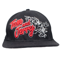 Tom and Jerry Black Flat Snap Back Cap Used Vintage