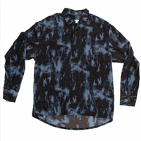 Even & Odd Black Blue Silk Medium Long Sleeve Shirt Used Vintage