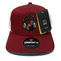 DJ Record Headphones Embroidered Patch Maroon Trucker Cap Hat