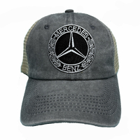 Merc Embroidered Patch Washed Black Trucker Cap Hat