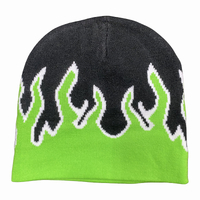 Boarders Flame Print Green & Black Beanie