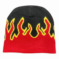 Boarders Flame Print Red & Black Beanie