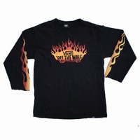Vans Flames Logo Black Medium Long Sleeve T-Shirt Used Vintage