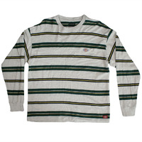 Dickies Stripe Badge Grey Green Large Long Sleeve T-Shirt Used Vintage
