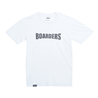 Boarders Chest Print White Mens Regular Fit Tee