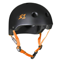 S1 Lifer Certified Matte Black Orange Straps Skateboard Helmet