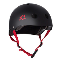 S1 Lifer Certified Matte Black Red Straps Skateboard Helmet