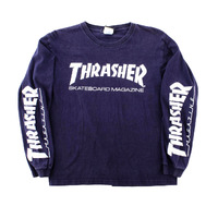 Thrasher Logo Navy Medium Long Sleeve T Shirt Used Vintage