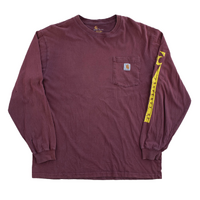 Carhartt Pocket Maroon Mens Large Long Sleeve T-Shirt Used Vintage