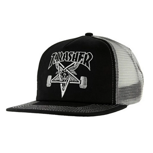 Thrasher Skategoat Embroidered Black Grey Snapback Mesh Cap