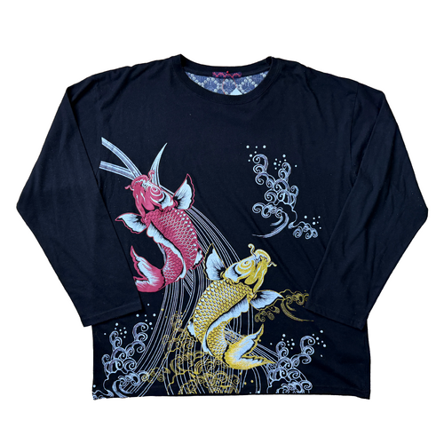 Japanese Koi Fish Black Long Sleeve T-shirts Used Vintage
