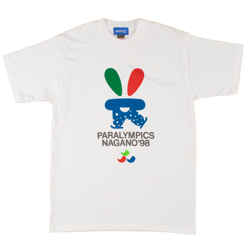 Nagano Paralympics Mens White  Medium T-Shirt Used Vintage