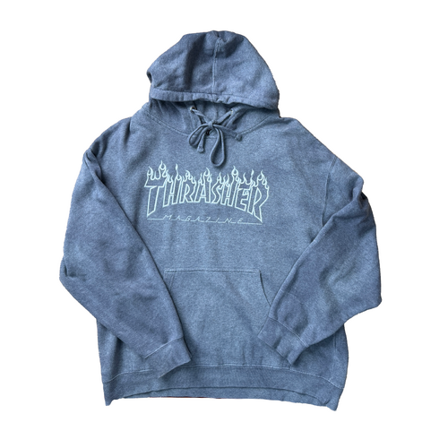 Thrasher Grey Large Hooded Jumper Used Vintage