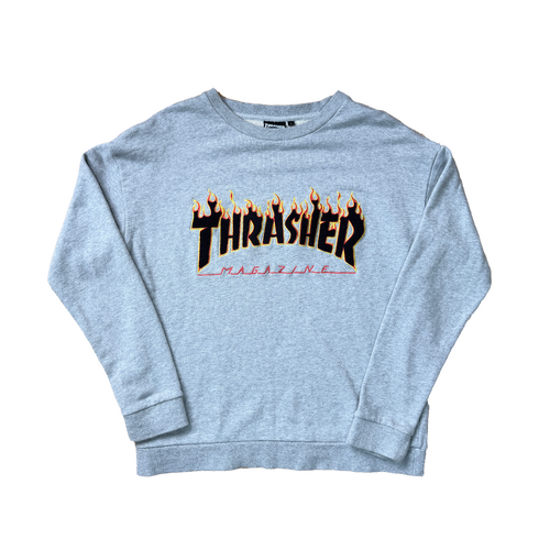 Thrasher Flame Logo Large Grey Jumper Used Vintage