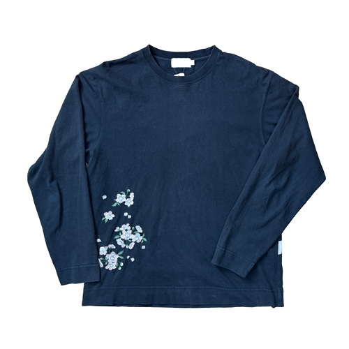 Japanese Embroidered XL Black Mens Longsleeve T-Shirt Used Vintage