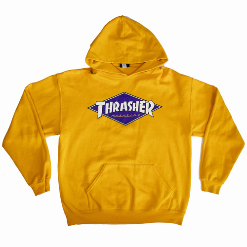 Thrasher Hoodie Yellow Purple Logo Large Used Vintage