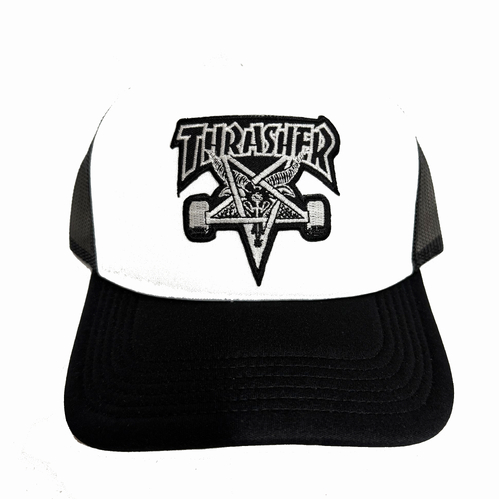 Thrasher Goat Embroidered Patch Black and White Trucker Cap