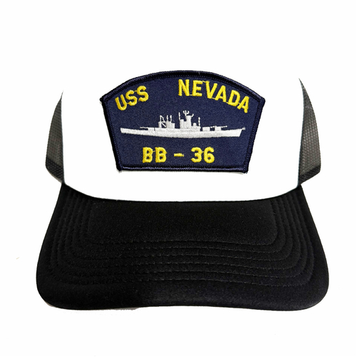USS Nevada BB-36 Black and White Trucker Cap
