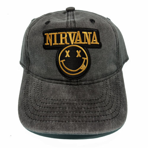 Nirvana Washed Black Dad Strap Back Cap Hat