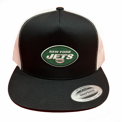New York Jets Embroidered Patch Yupoong Black White Trucker Cap Hat