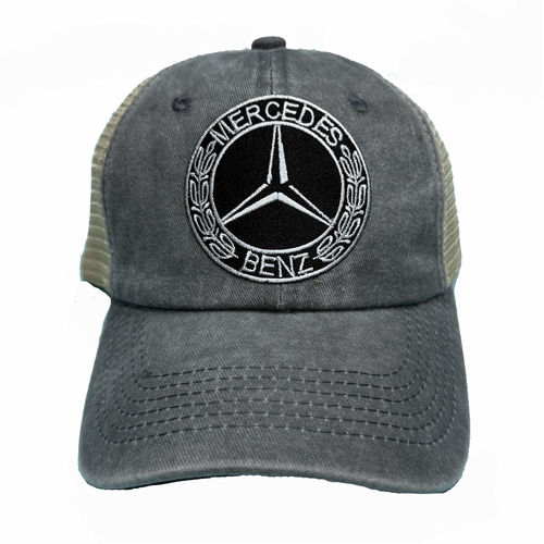 Merc Embroidered Patch Washed Black Trucker Cap Hat
