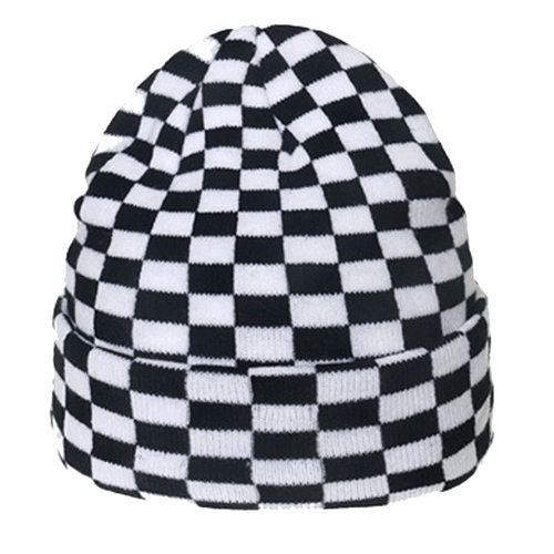 Boarders Black White Checkers Fishermans Style Beanie