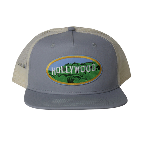Hollywood Embroidered Patch Grey Trucker Cap Hat
