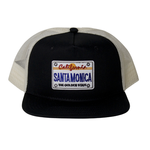 Santa Monica Embroidered Patch Black Trucker Cap Hat