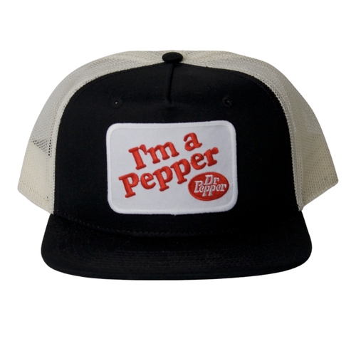 Dr Pepper Embroidered Patch Black Trucker Cap Hat