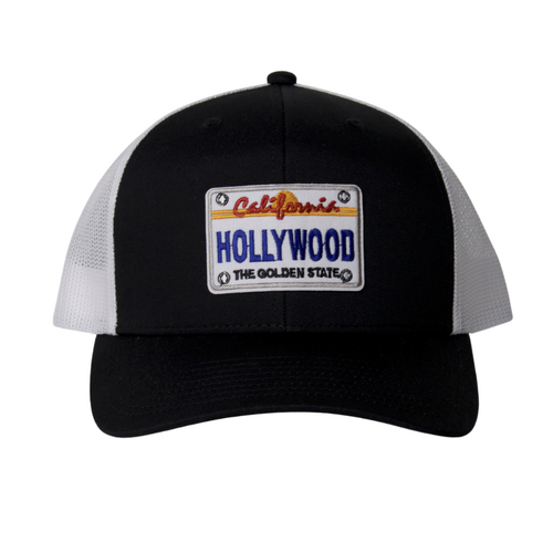 Hollywood Embroidered Patch Black Trucker Cap Hat