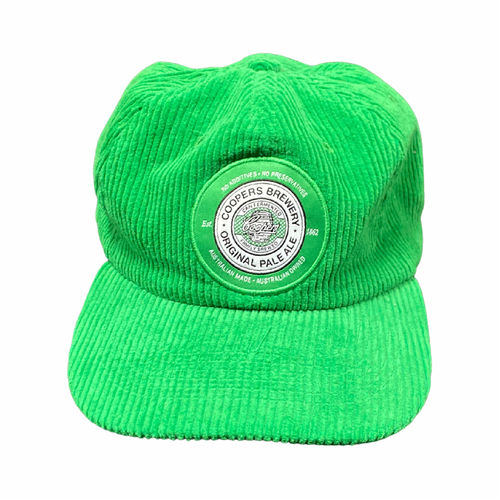 Coopers Brewery Green Corduroy Strap Back Cap Hat Used Vintage