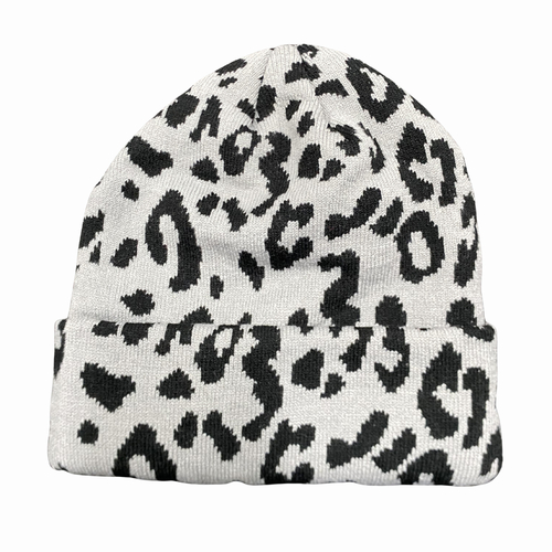 Boarders Leopard Print White & Black Beanie