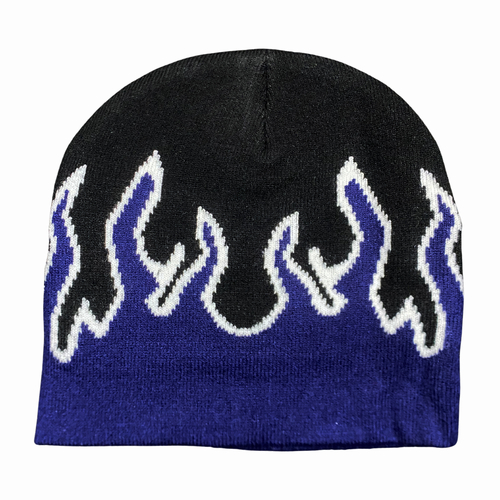 Boarders Flame Print Blue & Black Beanie