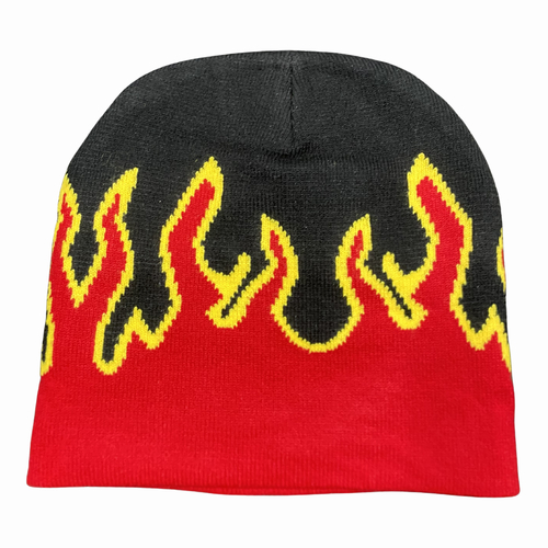 Boarders Flame Print Red & Black Beanie