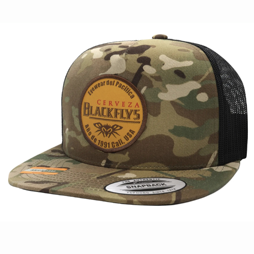 Black Flys Cerveza Camo Yupoong Trucker Snap Back Hat Cap