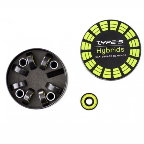 Type-S Hybrids Lime Steel Shields Skateboard Bearings