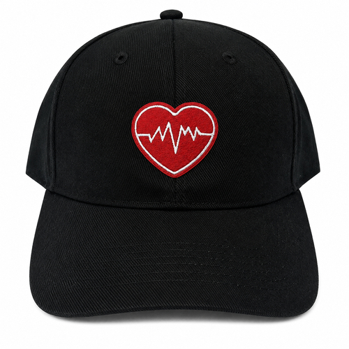 Heartbeat Black Velcro Strapback Hat Cap