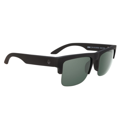 Spy Discord 5050 Soft Matte Black Sunglasses HD+ Grey Green Polarized Lens