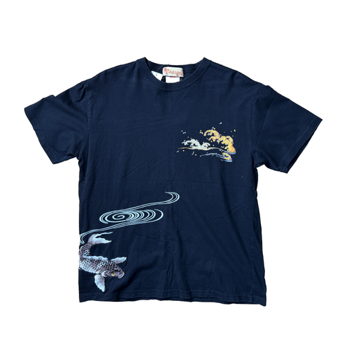 Reason Japanese Embroidered Large Black Mens T-Shirt Used Vintage