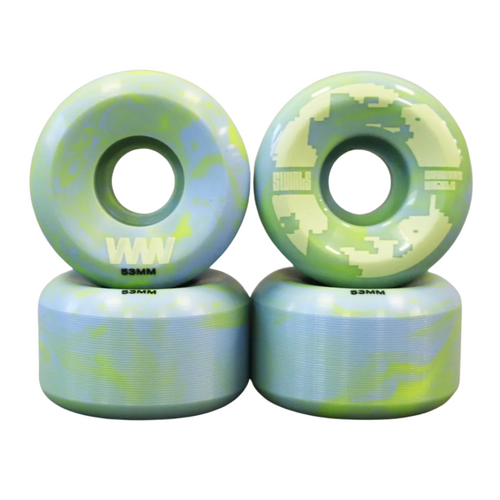 Wayward Conical Swirl Fluro Green Baby Blue 53mm 83b Skateboard Wheels