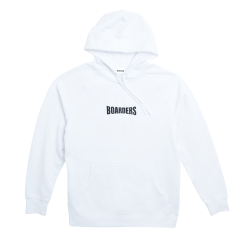 Boarders Embroidered Chest Print White Mens Hoodie [Size: Small]